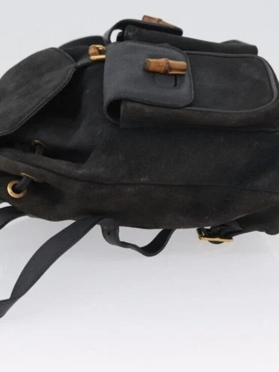 GUCCI Bamboo Backpack Suede Leather Black Gold 003 2058 0016 Auth 172522 main image 7